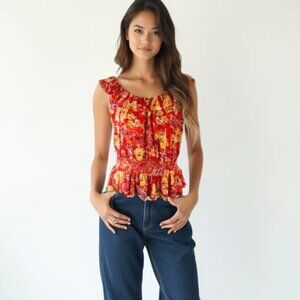 Carolina belle Ruffle Sleeve Top - Red and Yellow L